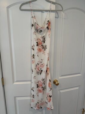 Abercrombie & Fitch White Maxi Slip Dress with Pink Floral Print